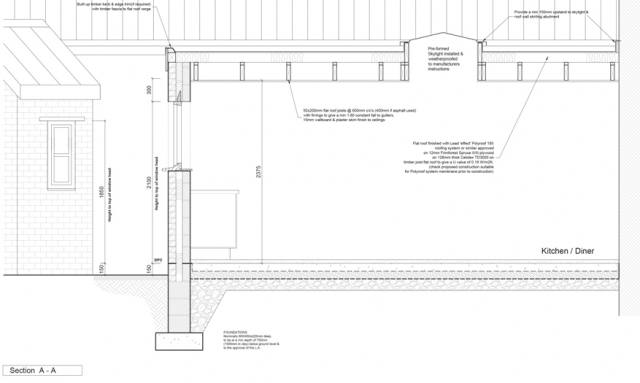 Architects extension design architect plans & drawings building regulations section detail
