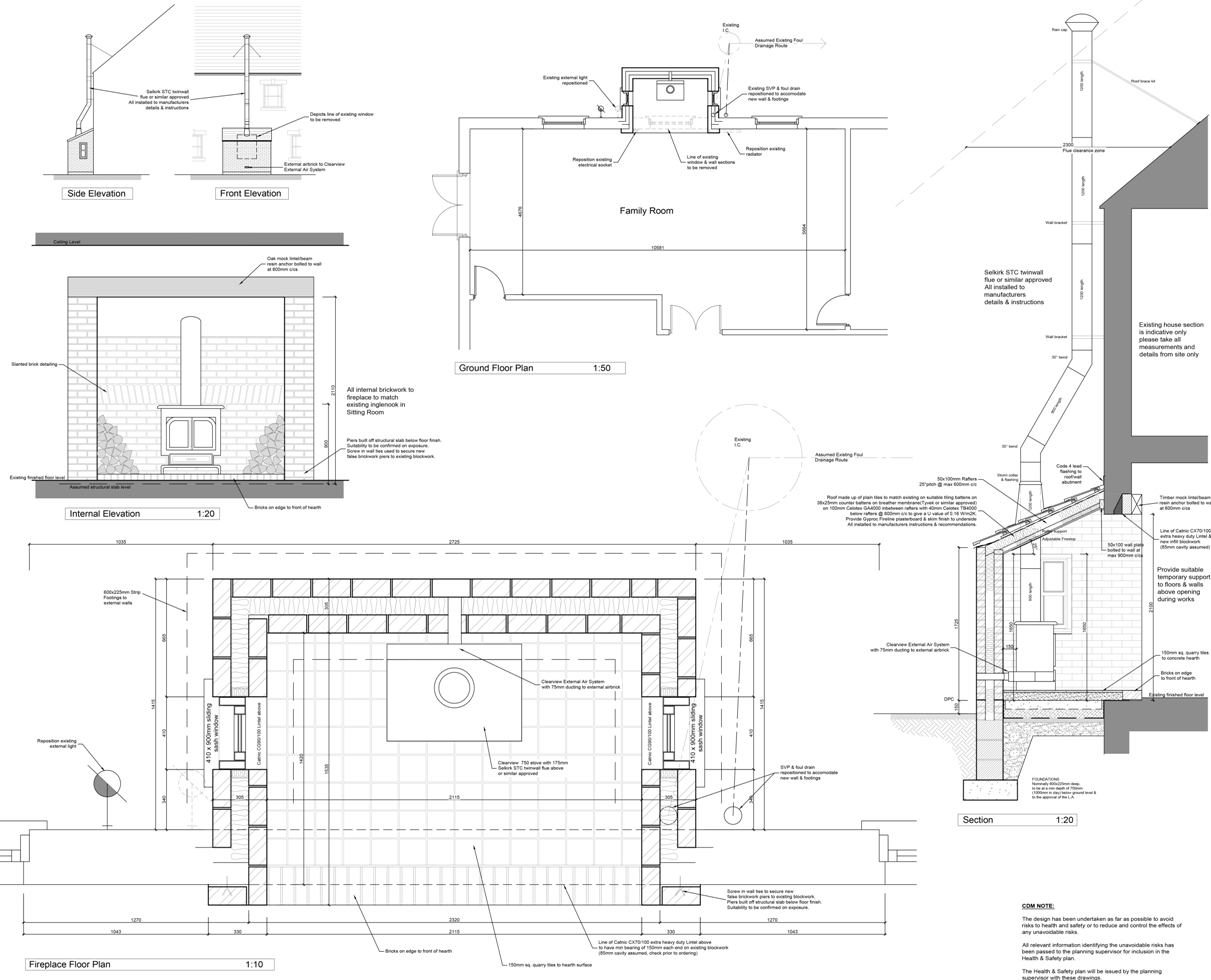 Architects extension design architect plans & working drawings building regulations section detail