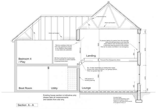 Architects extension design architect plans & drawings allisons detached 3 bed house building regulation Section detail